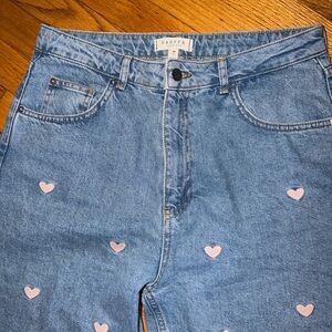 Harper Women's High-Rise Light Blue Denim Jeans with Pink Heart Embroidery